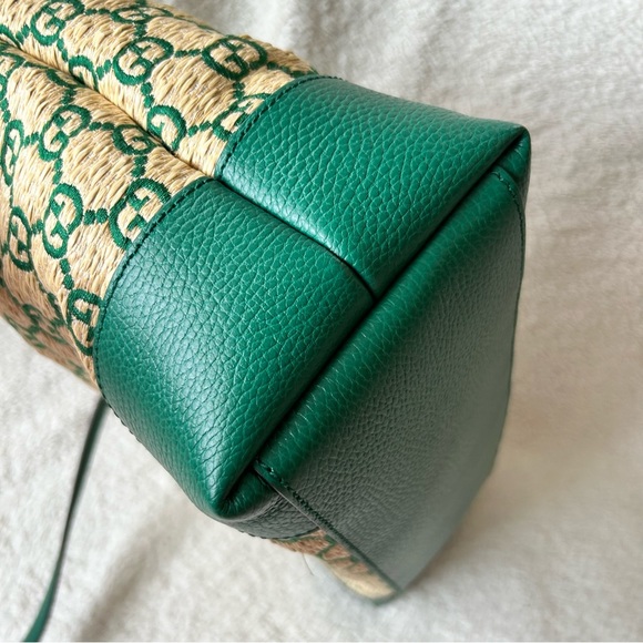 NWT Authentic Gucci Special Edition Straw Woven GG Ophidia Tote Bag NaturalGreen - Picture 7 of 14